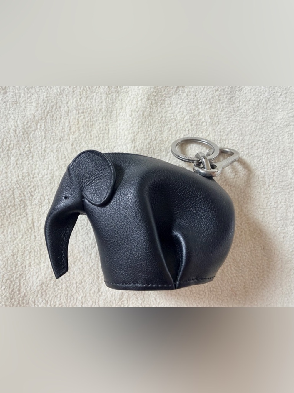 Loewe Black Leather Elephant Charm Keyring